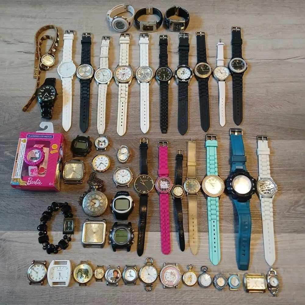 Huge Watch Lot of 45+ Mixed Brands Vintage & Modern Parts/Repair Untested-Box E2